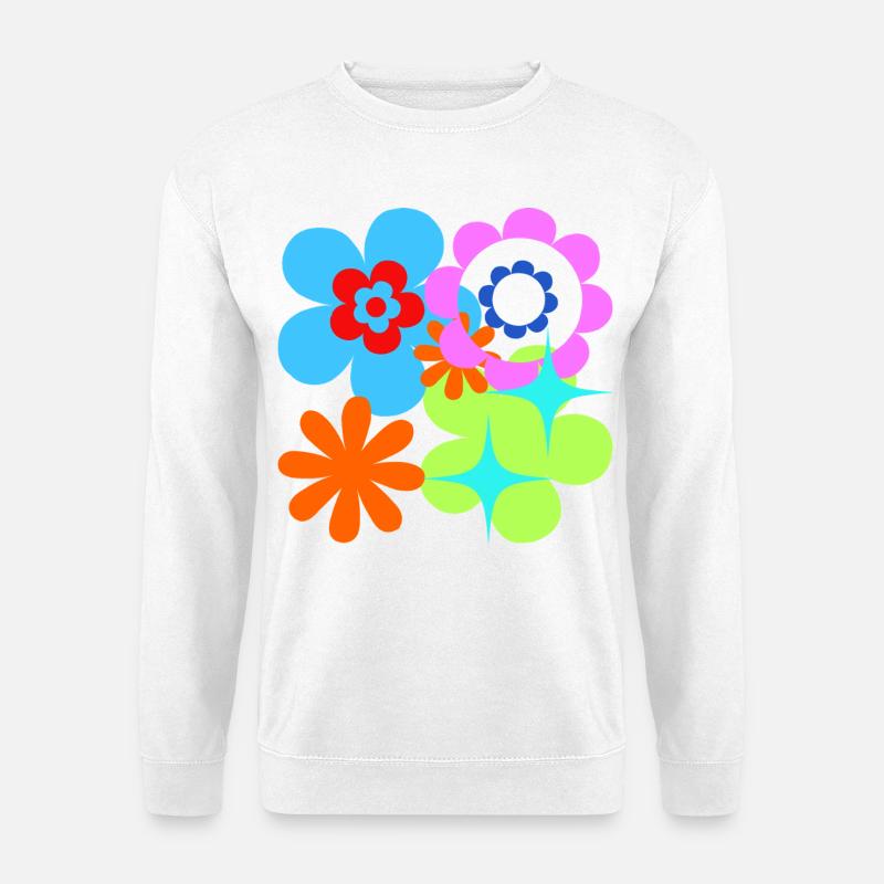 Kunterbunte Blüten und Sterne Psychedelische Flora - Unisex Pullover - Weiß