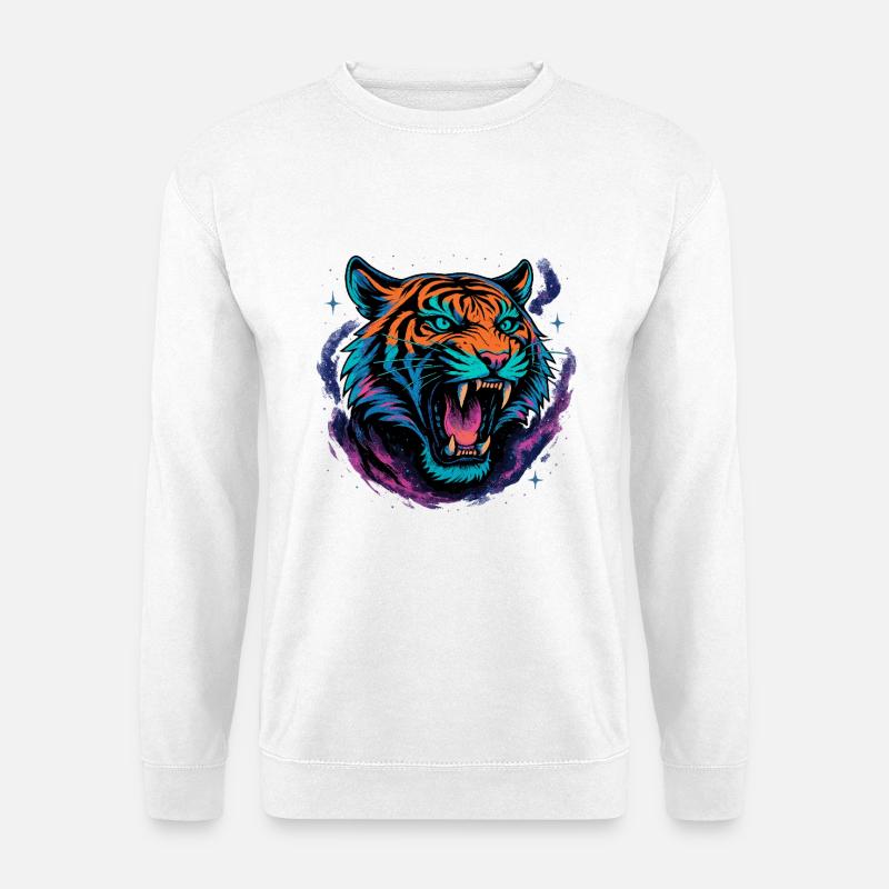 Neon Tiger Rage Galaxy Design - Unisex Pullover - Weiß