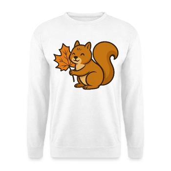 Niedliches Eichhörnchen mit Herbstblatt Cartoon - Unisex Pullover - Weiß - Vorne