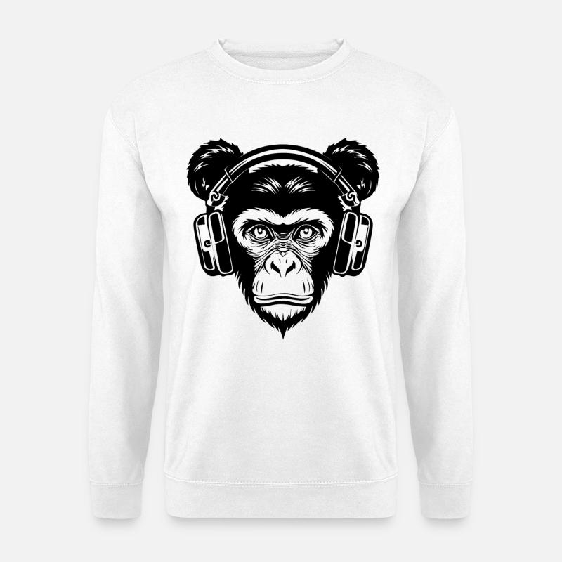 Skateboard Monkey Mane Groove Headphone Shirt - Unisex Sweatshirt - white