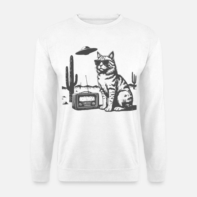 Sonnenbrillenkatze im Wüsten-Retro - Unisex Pullover - Weiß