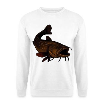 Wels Illustration für Angler und Naturfreunde - Unisex Pullover - Weiß - Vorne