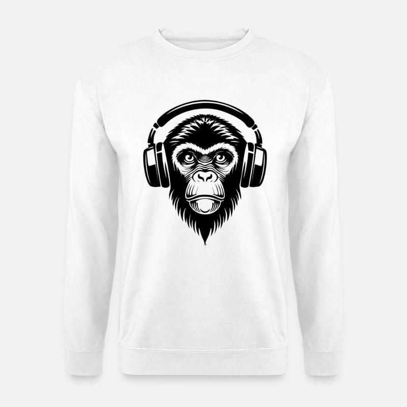 Ruhiger Cartoon-Affe mit Kopfhörern Shirt - Unisex Pullover - Weiß