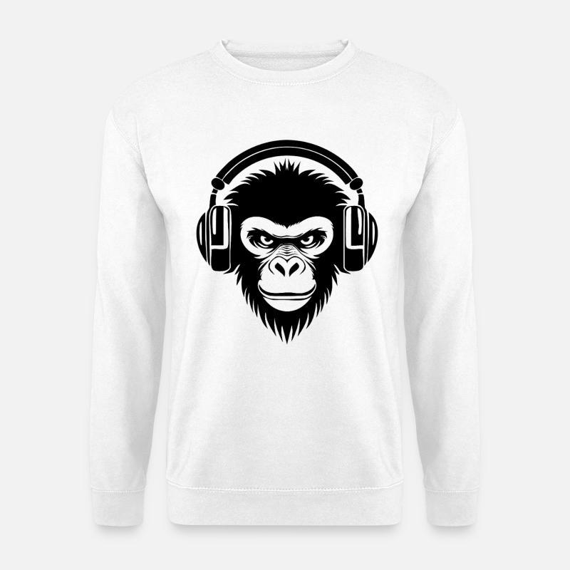 Finsterer Comic-Affe mit Kopfhörern Shirt - Unisex Pullover - Weiß