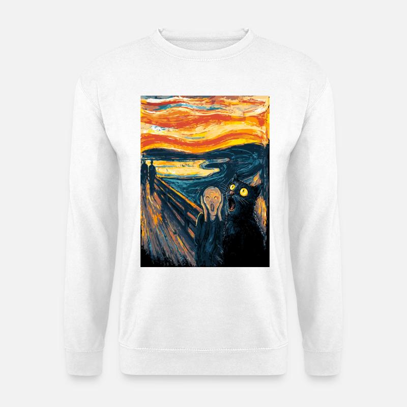 Halloween Katze – Kunstmotiv im Van Gogh Stil - Unisex Pullover - Weiß