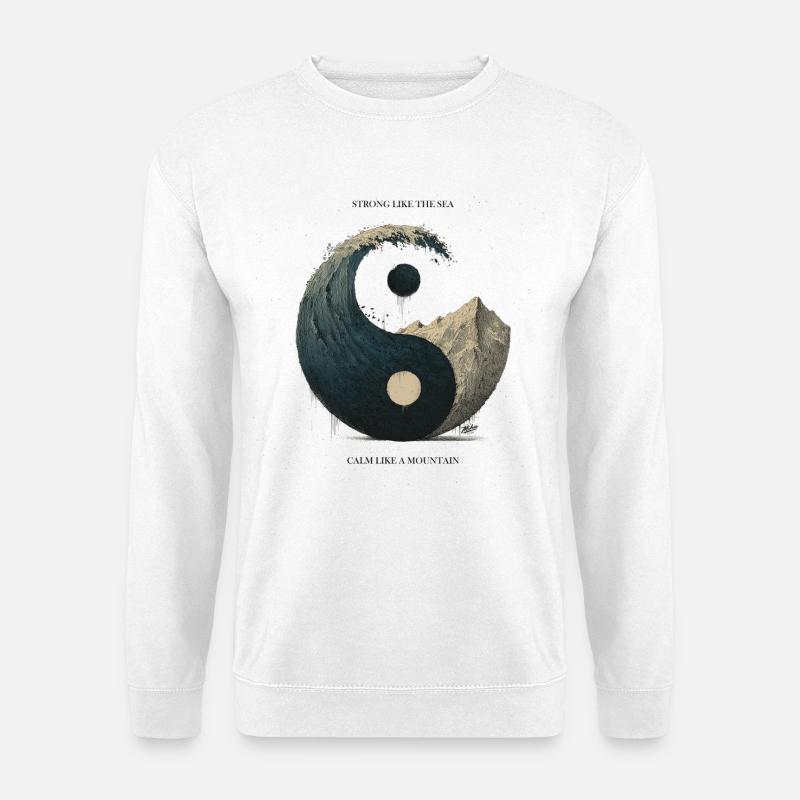 Yin Yang mit Welle und Berglandschaft - Unisex Pullover - Weiß