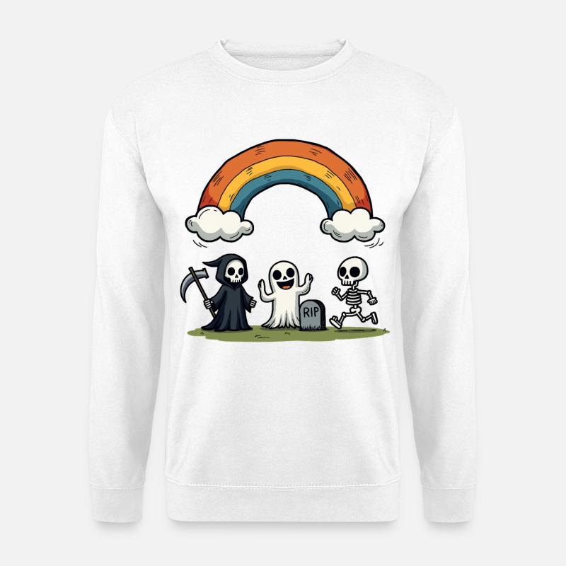 Tod & Freunde Halloween Regenbogen-Szene - Unisex Pullover - Weiß