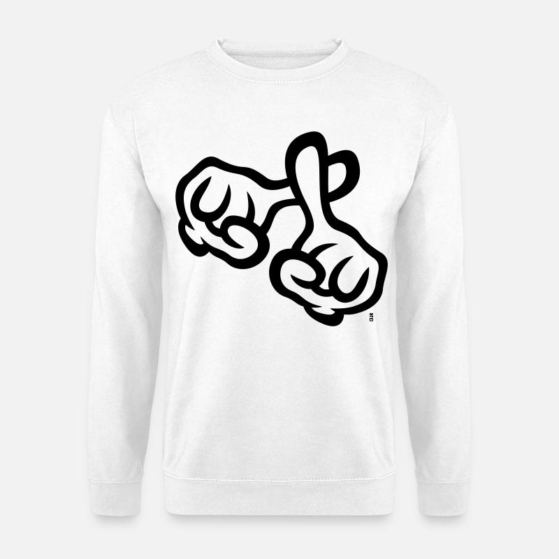 Fingerkreuz (Hände / Kreuz / Bibel / Religion, 1C) - Unisex Pullover - Weiß
