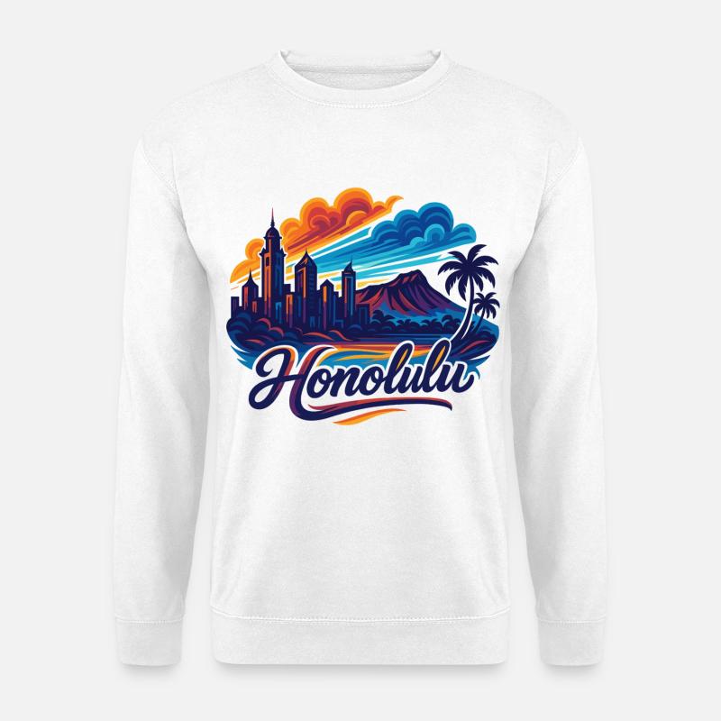 Honolulu Waikiki Hauptstadt Hawaii Aloha Geschenk - Unisex Pullover - Weiß