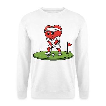 Herz Golfer Karikatur spielt auf Grün - Unisex Pullover - Weiß - Vorne - Alina (178cm) & Michal (187cm)