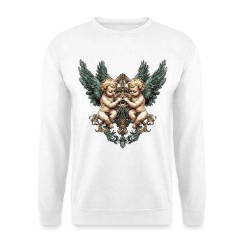 Twin Cherub Wings Ornate Heartcrest - Unisex Sweatshirt - white - Front