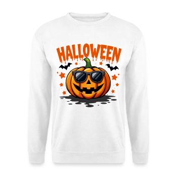 Halloween Kürbis mit Sonnenbrille - Unisex Pullover - Weiß - Vorne