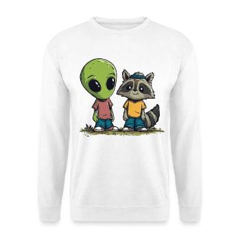 Alien & Raccoon Buddies – Freundschaft zwischen Ga - Unisex Pullover - Weiß - Vorne