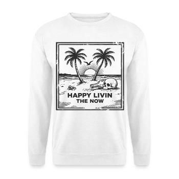 T-shirt vintage tête de mort de plage – Happy Livin - Sweat-shirt Unisexe - blanc - Devant