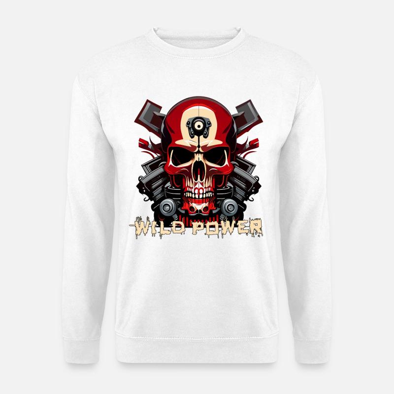 Wild Power Skull Motorrad Kunst - Unisex Pullover - Weiß