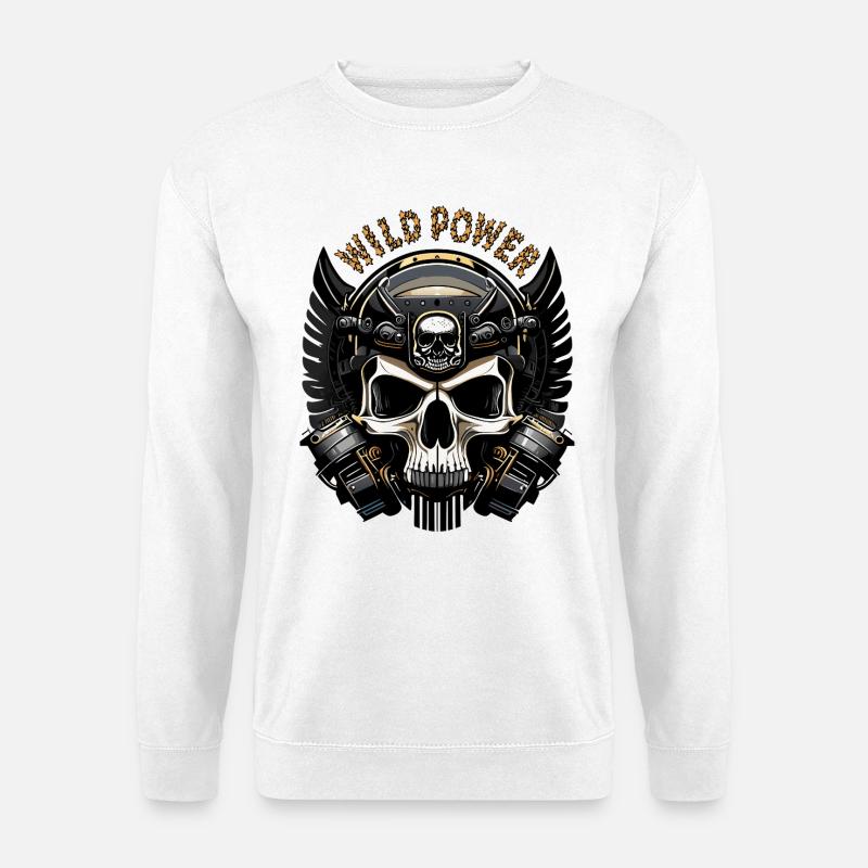Wild Power Skull Biker Emblem - Unisex Pullover - Weiß