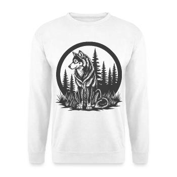 Forest wolf silhouette in a circle - Unisex Sweatshirt - white - Front