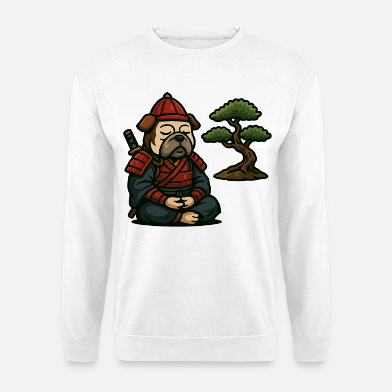 Bulldog Samurai Meditating with Bonsai Tree - Unisex Sweatshirt - white
