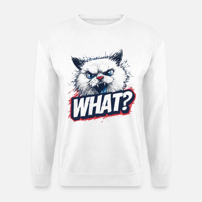 Wütende Katze – What? Design - Unisex Pullover - Weiß