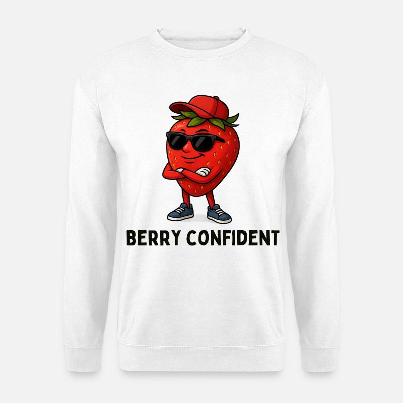  Erdbeere Selbstbewusst Karikatur  - Unisex Pullover - Weiß