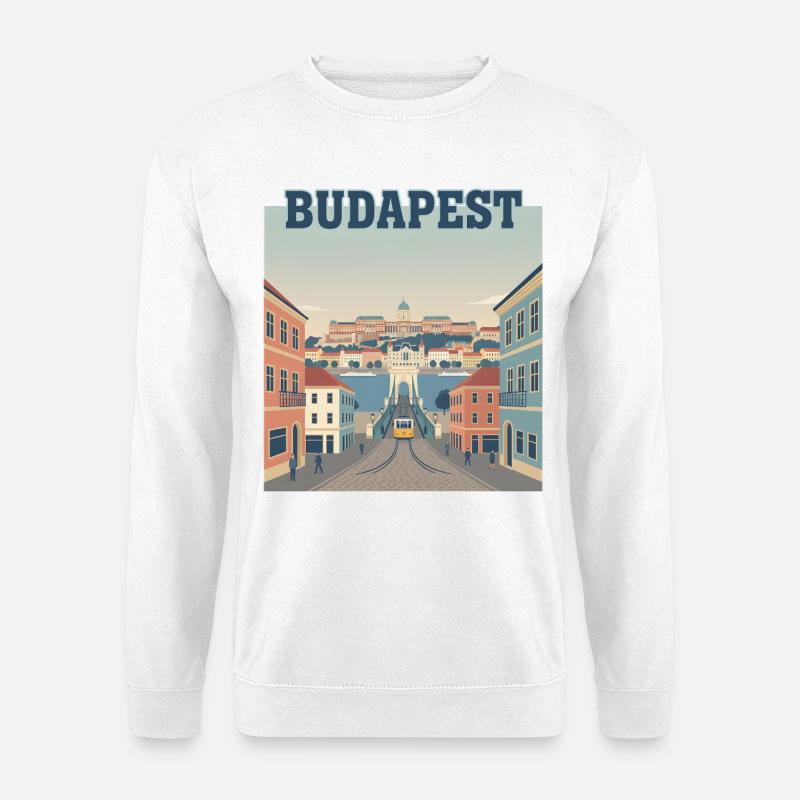 Budapest Tram River Vintage Travel Poster City - Unisex Pullover - Weiß