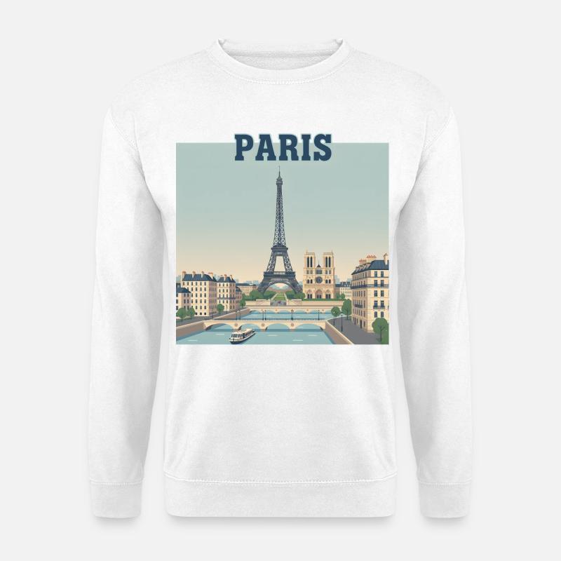 Pariser Skyline-Eiffeldruck - Unisex Pullover - Weiß