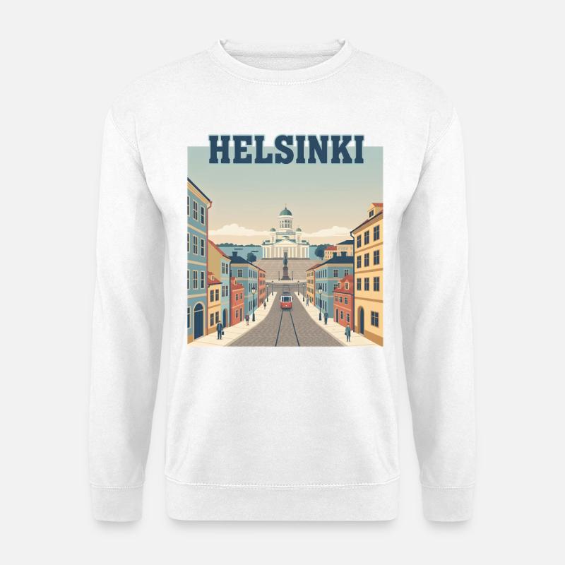 Helsinki Straßenbahn zum Senatsplatz - Unisex Pullover - Weiß