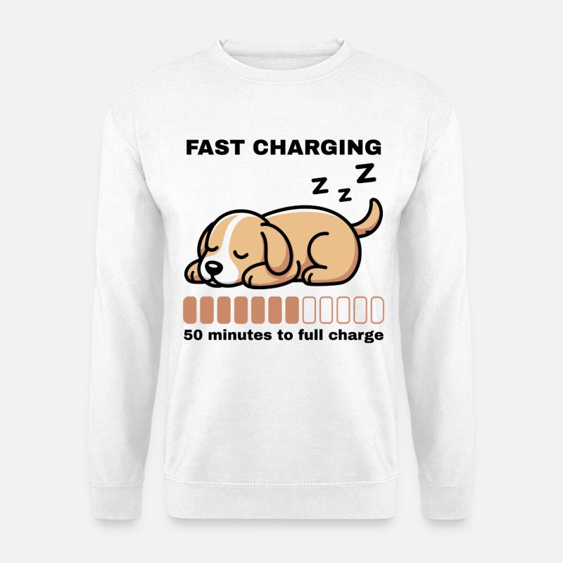 Powernap Hund – Fast Charging - Unisex Pullover - Weiß