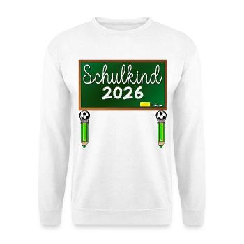 Einschulung Schulkind 2026 Fußball - Unisex Pullover - Weiß - Vorne - Alina (178cm) & Michal (187cm)