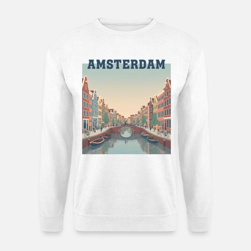 Amsterdamer Kanäle bei Sonnenuntergang - Unisex Pullover - Weiß