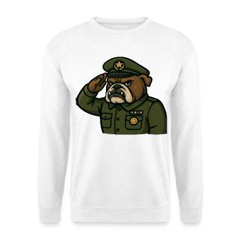 Bulldogge Offizier salutiert Militär Maskottchen Kunst - Unisex Pullover - Weiß - Vorne