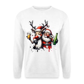 Santa & Rentier – Lustiges Weihnachtsgeschenk - Unisex Pullover - Weiß - Vorne