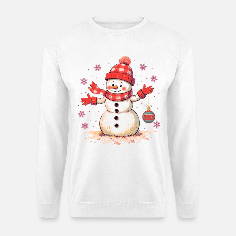 Weihnachtlicher Schneemann mit Mütze und Schal - Unisex Pullover - Weiß