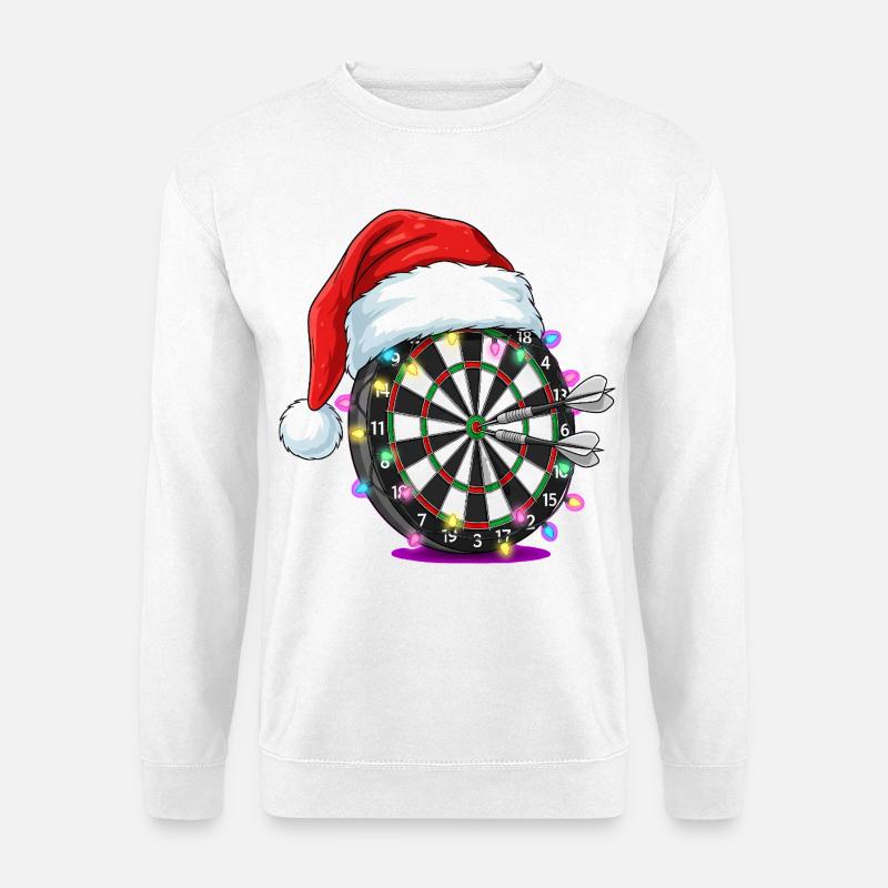 Darts Dartscheibe mit Weihnachtsmütze Comic - Unisex Pullover - Weiß