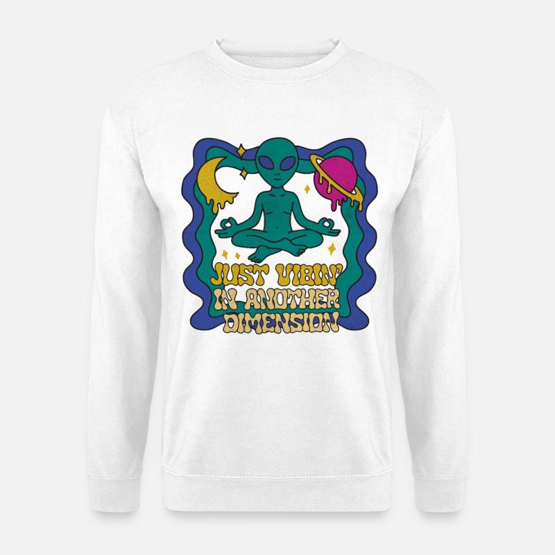 Meditierender Alien im Retro-Space Look - Unisex Pullover - Weiß