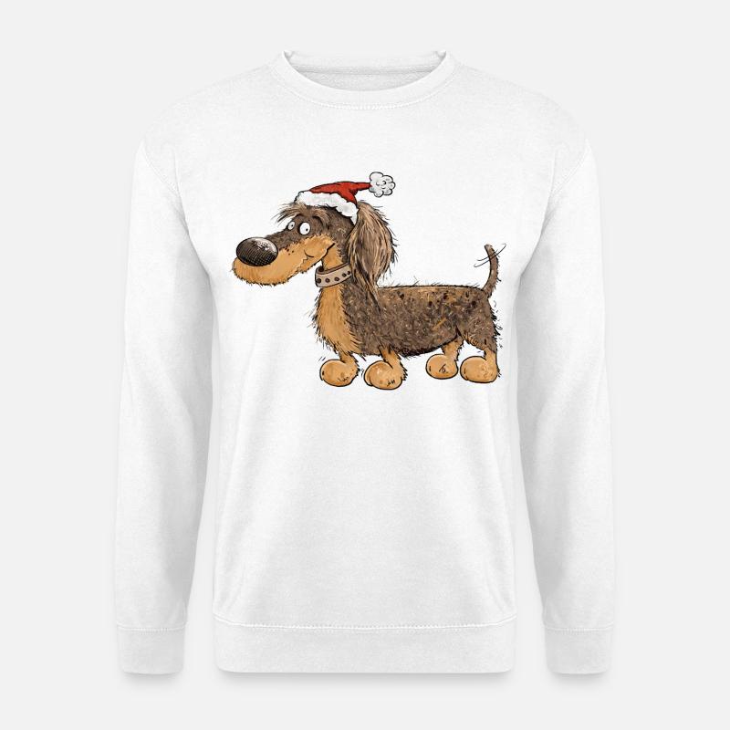 Lustiger Weihnachts-Dackel mit Mütze - Unisex Pullover - Weiß