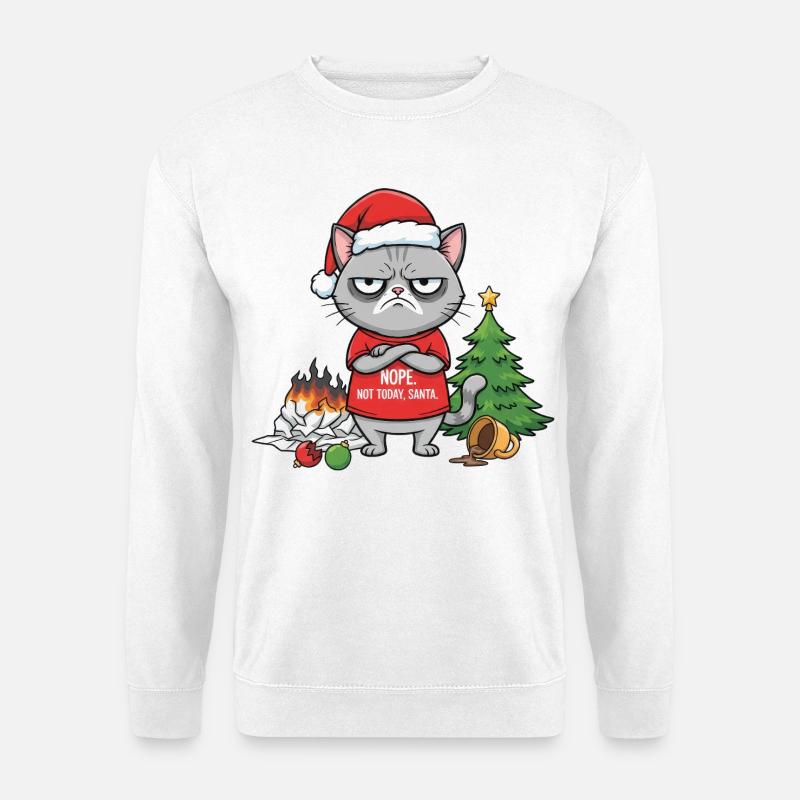 Grimmiger Weihnachtskater verweigert Santa - Unisex Pullover - Weiß