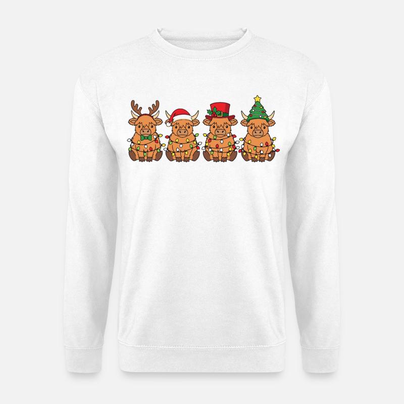 Hochlandrind Weihnachtsmann Weihnachtsbeleuchtung - Unisex Pullover - Weiß