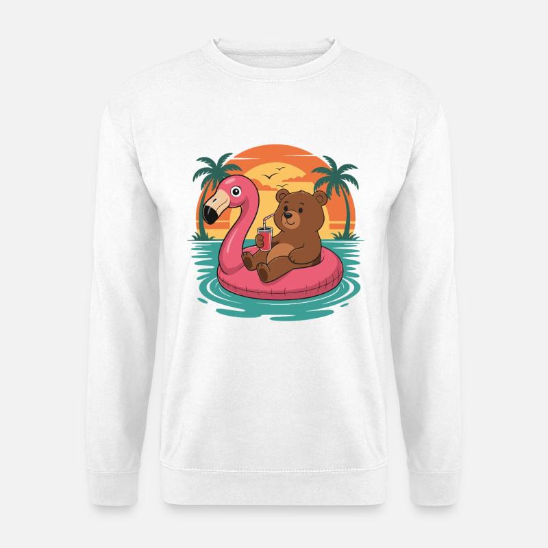 Lustiger Bär tropischer Sommerflamingo-Float - Unisex Pullover - Weiß