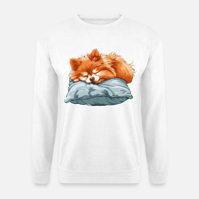Schlafender Spitz auf Kissen - Unisex Pullover - Weiß