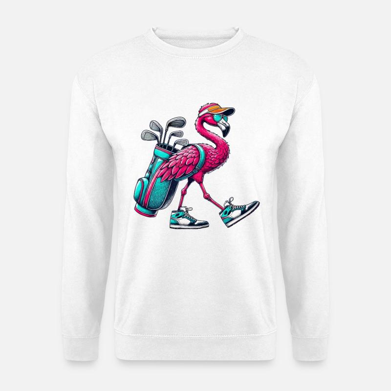 Lustiger Flamingo-Golfer-Cartoon Cooles Golftier - Unisex Pullover - Weiß