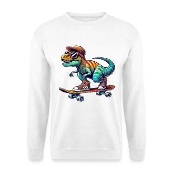 Lustiger Dinosaurier, der auf Skateboard skatet, Cartoon-Skate. - Unisex Pullover - Weiß - Vorne