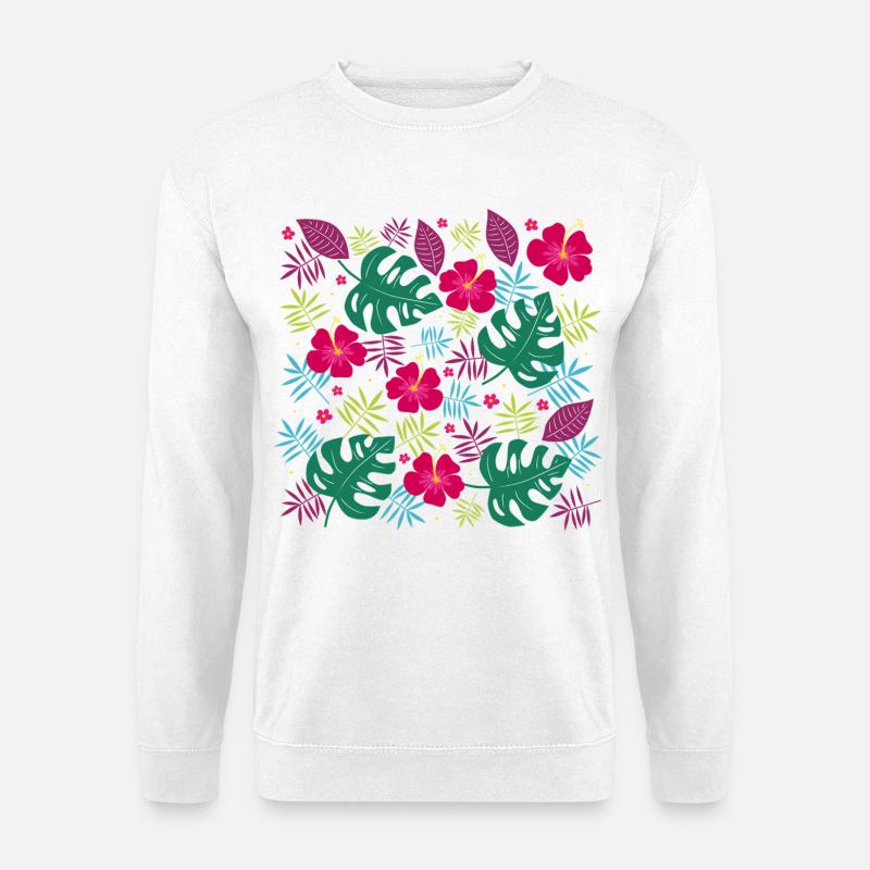 Tropische Blütenpracht mit Hibiskusblüten Monstera - Unisex Pullover - Weiß
