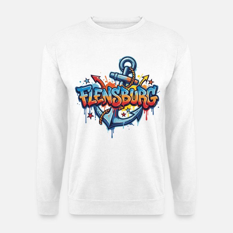 Flensburg Graffiti mit Anker - Unisex Pullover - Weiß