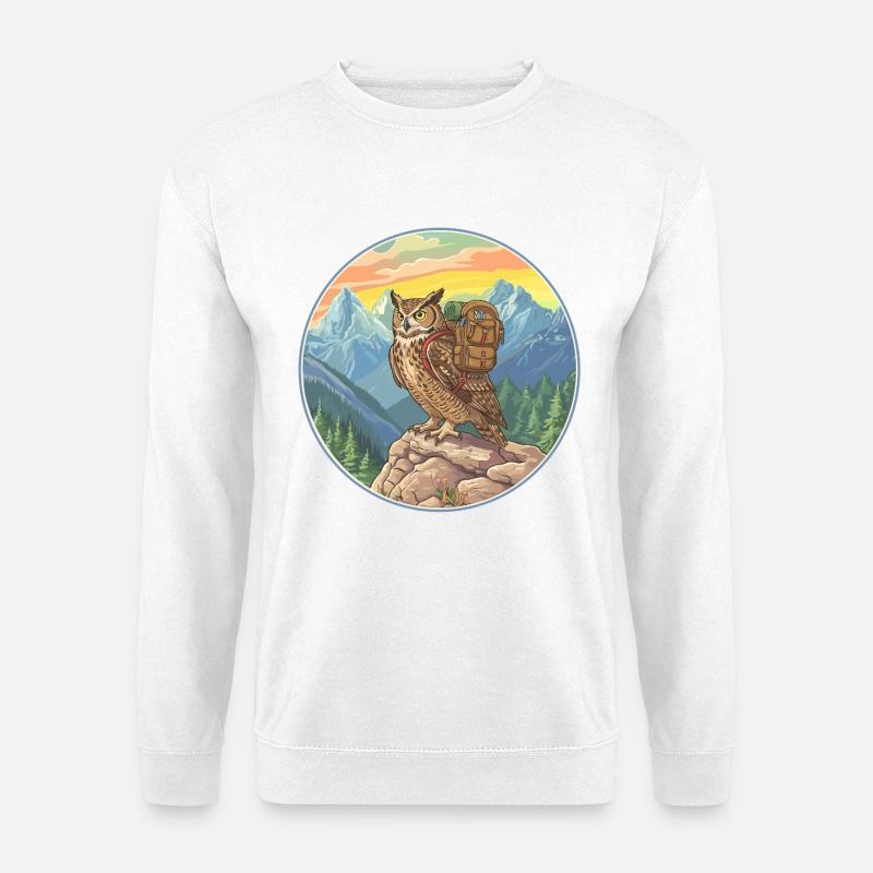 Niedliche Eulenwanderung Camping Bergabenteuer - Unisex Pullover - Weiß