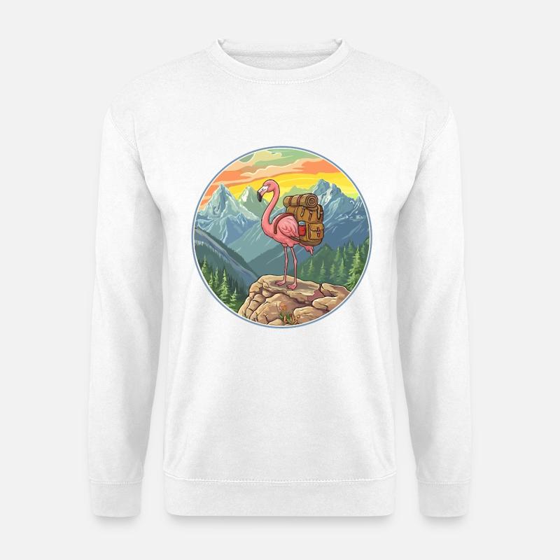 Süßes Flamingo-Wandern Camping Bergabenteuer - Unisex Pullover - Weiß