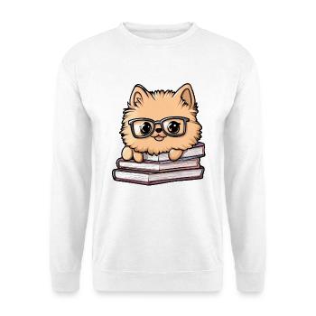 Mignon livre de lecture pour chiens poméraniens avec des lunettes - Sweat-shirt Unisexe - blanc - Devant