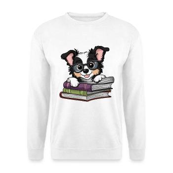 Livre de lecture de chien collet mignon avec des lunettes - Sweat-shirt Unisexe - blanc - Devant