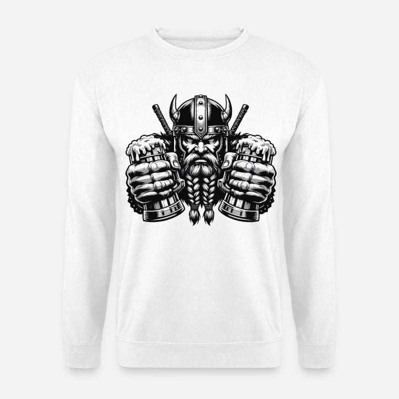Wikinger mit Bierkrügen im Kampfmodus - Unisex Pullover - Weiß