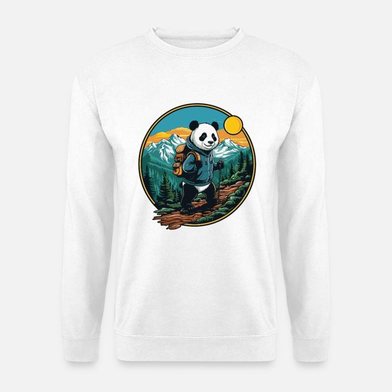 Süßer Panda Wandern, Camping Bergabenteuer - Unisex Pullover - Weiß